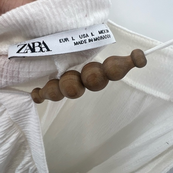 Zara Front Wooded Beaded Dainty Strap Crepe Boho Flowy Midi Dress - Picture 9 of 10